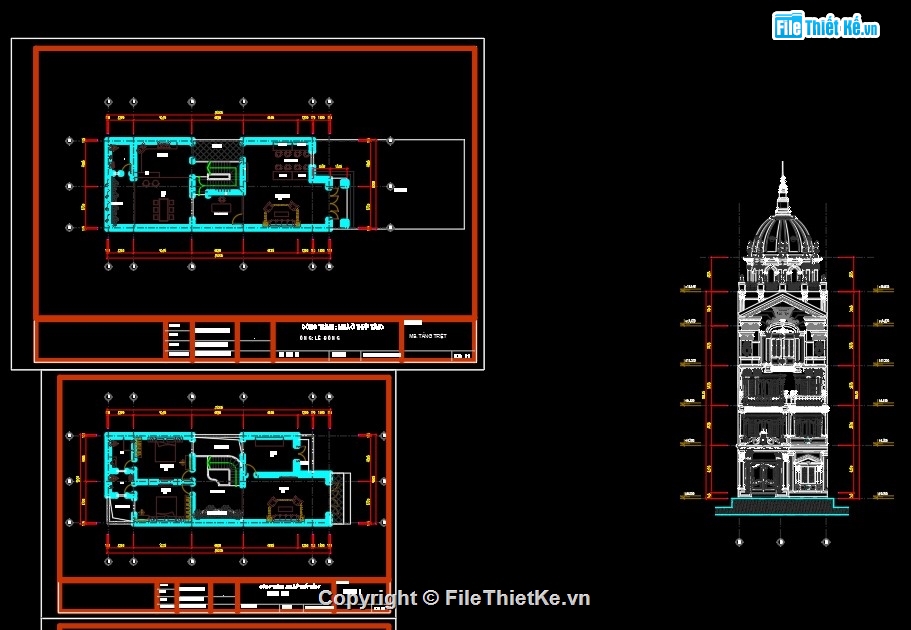 bản vẽ biệt thự,bản vẽ cad biệt thự,biệt thự cổ 4 tầng,full biệt thự 4 tầng,biệt thự 8x20m